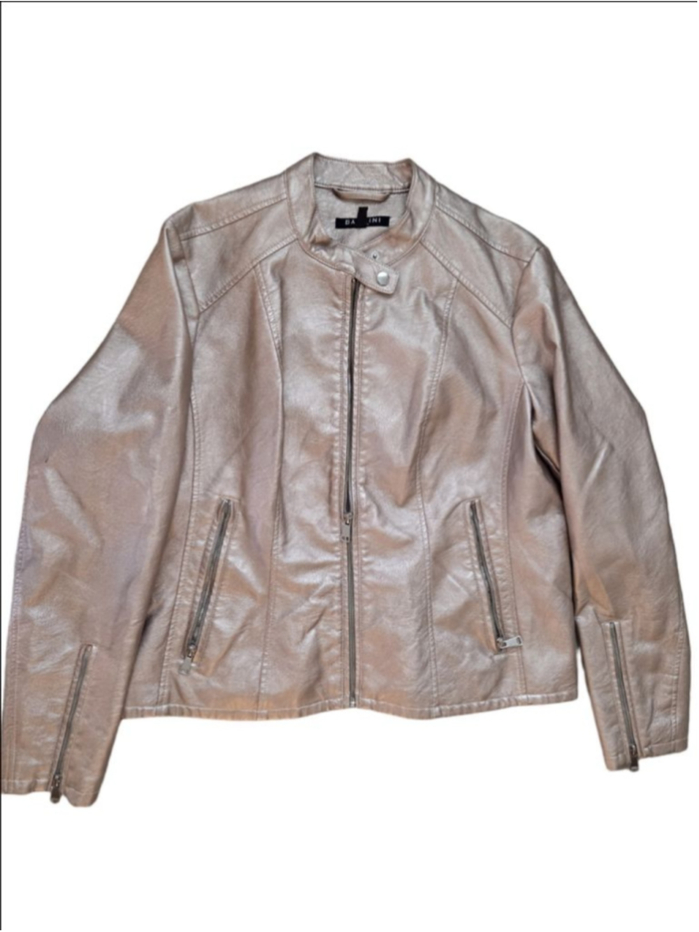 Women's BACCINI Rose Gold Faux Leather Moto Jacket L